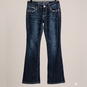 Miss Chic USA Rhinestone Pocket Bootcut Jeans Size 7 Bling Button Y2K